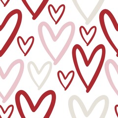 Hand drawn background with hearts. Valentine's day seamless pattern