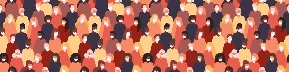 Group of people wearing protection medical face mask to protect and prevent.horizontal banner or poster for social media and web page templates.lockdown pattern.lockdown web banner.prevent disease