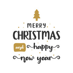 Merry Christmas beautiful lettering. Calligraphy of Merry Christmas and Happy New Year isolated in white