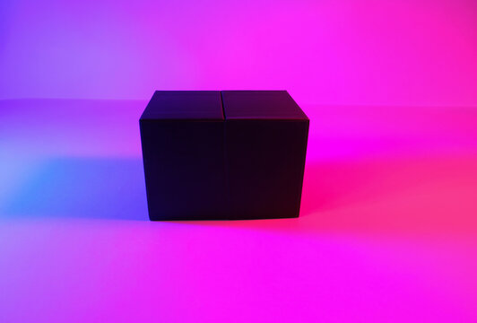 Black Box In Neon Light, Ultraviolet, Photo Taken In A Photo Studio 4