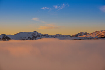 Mountain Ridge with sea of clouds. 