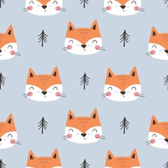 Cute cartoon fox baby sleeping. Windy poster for Baby shower with a cute sleeping fox character. A wonderful print for the decor of a children's bedroom.