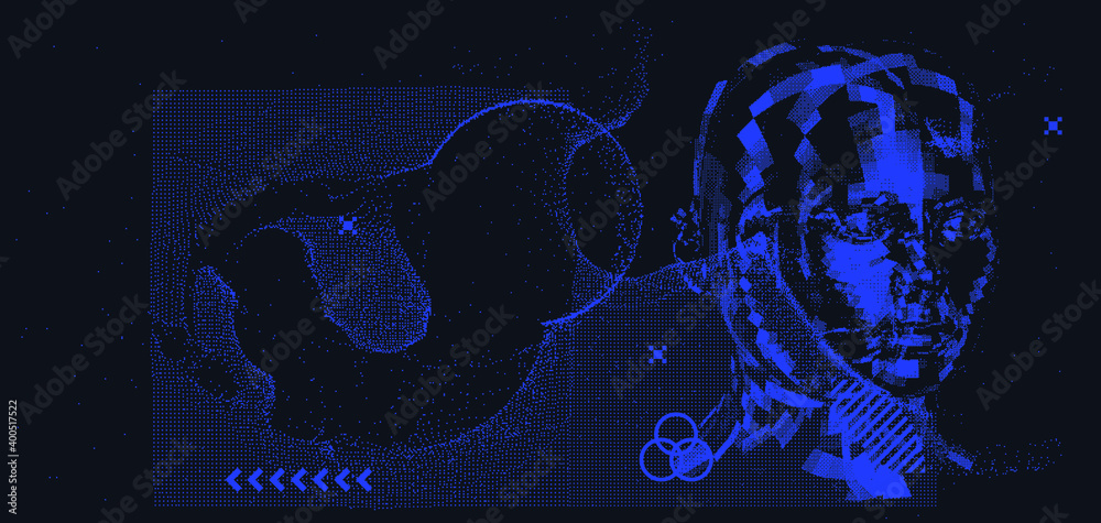 Aufkleber artificial intelligence concept. android machine head made of pixels.