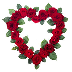 Rose flowers heart on white
