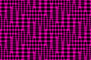 Full Seamless Abstract Pattern. Monochrome Vector. Black and Pink Check Dress Fabric Print. Design for Textile and Home Decoration. 