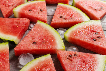 Sliced pieces of watermelon pattern, chilled with ice, refreshing summer berry.