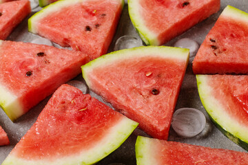 Sliced pieces of watermelon pattern, chilled with ice, refreshing summer berry.