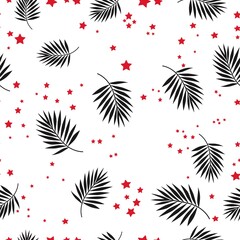 Black and white seamless pattern. Palm leaf illustration.