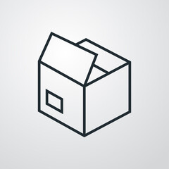 Icono caja de cartón abierta con lineas en fondo gris