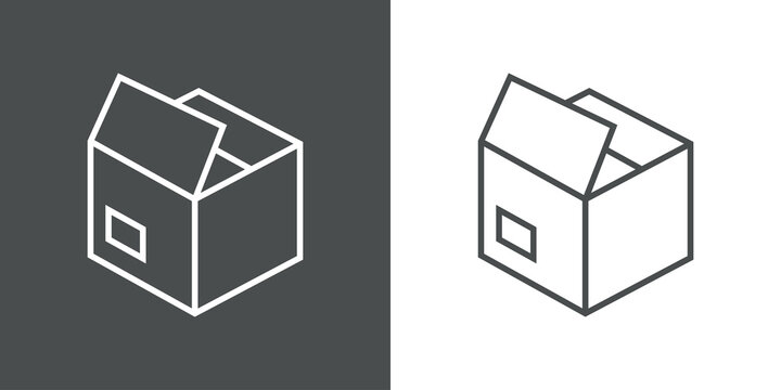 Icono caja de cart&oacute;n abierta con lineas en fondo gris y fondo blanco