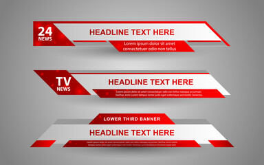 Set collection vector of Broadcast News Lower Thirds Template layout design banner for bar Headline news title, sport game in Television, Video and Media Channel