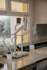 laboratory bench with equipment to analyze and develop samples