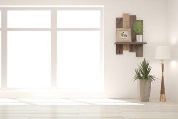 White empty room. Scandinavian interior design. 3D illustration
