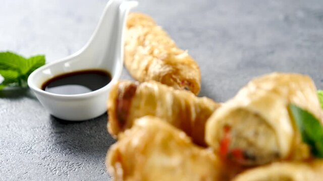 fried spring roll and soy sauce