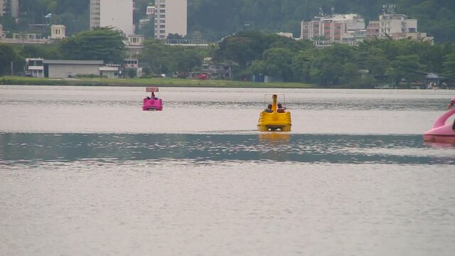 pedal boat at rodrigo de freitas lagoon in Rio de Janeiro Brazil.