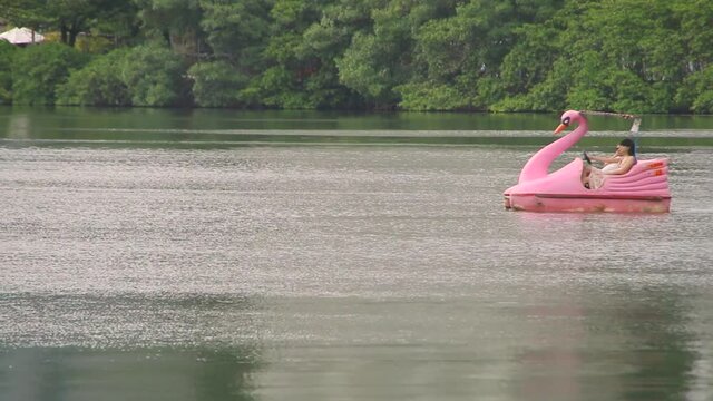 pedal boat at rodrigo de freitas lagoon in Rio de Janeiro Brazil.