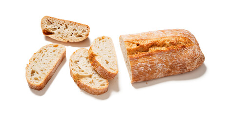 Sliced Ciabatta bread isolated on a white background. 