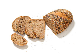 Sliced Multigrain bread isolated on a white background. 