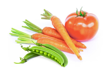 Mix vegetables ( green peas, carrot and tomato ) isolated on white background. 