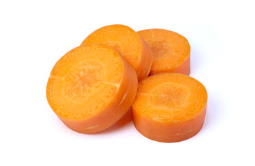 Fresh carrot slices isolated on white background. Clipping path.