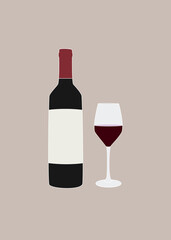 Wine Bottle and Glass Abstract vector Illustration Card