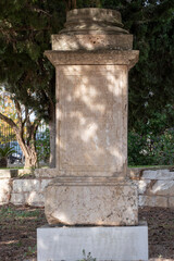 Fototapeta na wymiar pedestal with inscription, Roman city of Pollentia, Alcudia, Mallorca, Balearic Islands, Spain