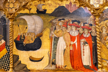 fragment of predella from the altarpiece of Santa Ursula, 15th century, tempera on panel, cathedral of Mallorca, possibly work of Guillem Arnau, master of Montesion,, Balearic Islands, Spain