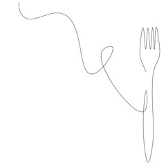 Fork silhouette line drawing on white background, vector illustration