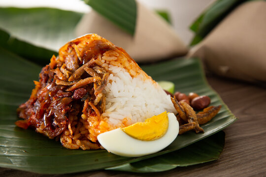 Nasi Lemak Pack In Banana Leaf, Popular Breakfast In Malaysia