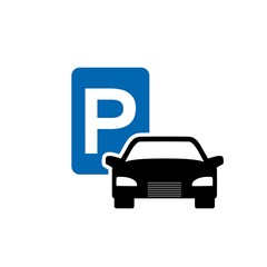 Car parking sign icon on isolated white background