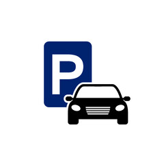 Car parking sign icon on isolated white background