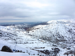 Beautiful panorama of Chimgan, mountains covered with snow in winter, landscape