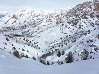 Beautiful mountain landscape, chimgan mountains covered with snow in winter