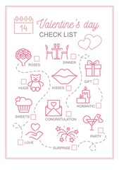 Vertical printable checklist for Valentine's Day. Vector template