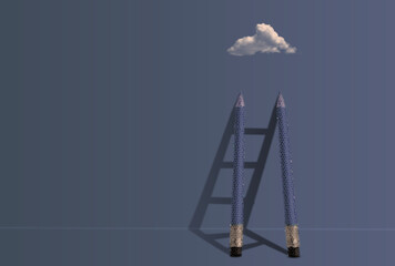 Ladder reaching the cloud: creative pencil concept idea.