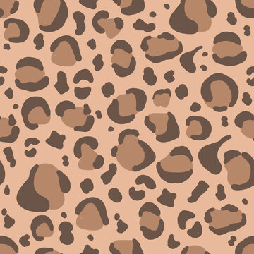 Vector seamless pattern. Leopard color. Animal drawing of a cheetah or jaguar. Beige and brown spots. Flat hand drawn illustration for print, textile, paper and other design. EPS 10