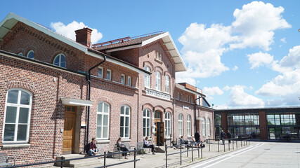 Fototapeta na wymiar Historic train station in a village near remote Tresticklan National Park in Sweden.