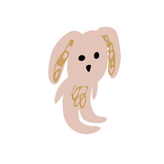 Cute hand drawn bunny toy isolated on white background. Doodle drawing of fluffy rabbit. Kids forest animal character from childhood. Cartoon print design. Modern stock vector illustration