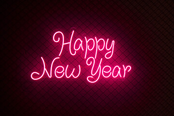 Abstract red colored lifht bright neon text Happy New Year
