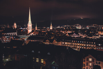 Night time views of Zurich, Switzerland from ETH Zurich