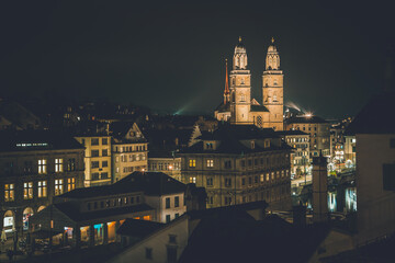 Fototapeta na wymiar VIew of Grossmüster Church in Zurich, Switzerland