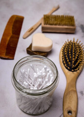 
spa still life with soap and towel, low waist on white background
