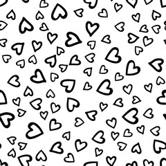 Seamless heart pattern. Many hearts. Simple black and white pattern. Background for valentines day, love. For prints, invitation, wedding design, printing on fabric.Vector .