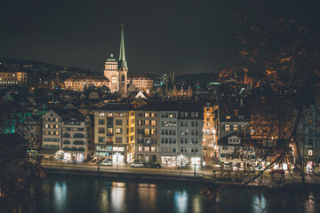 Night time view of Zurich, Switzerland from Lindenhof