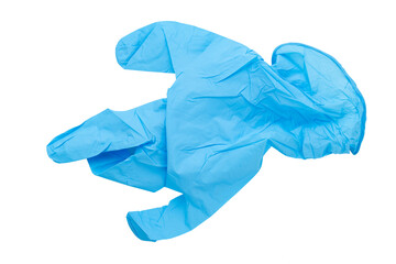 Covid-19 disposable contaminated gloves on a white background. Coronavirus latex plastic rubbish. Pandemic.