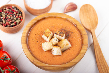 Spicy Homemade Gazpacho Soup Ready to Eat.