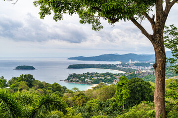 View of the beautiful Andaman sea and three bays at Karon Viewpoint, Phuket, Thailand