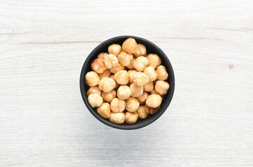 Hazelnuts in a bowl. Nut. Top view.