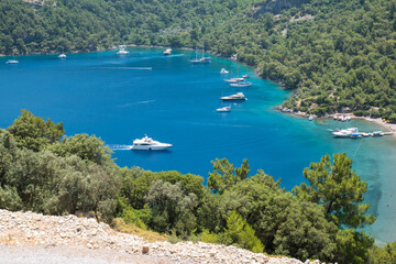 Blick auf die Bucht in Sarsala Ankerbucht mit Schiffe, Fethiye Yacht