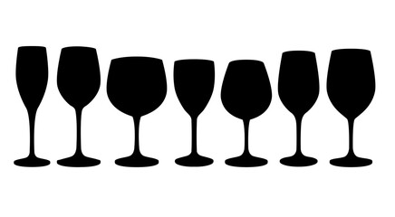 Set of glass goblets for wine and drinks. Isolated on white background illustration.